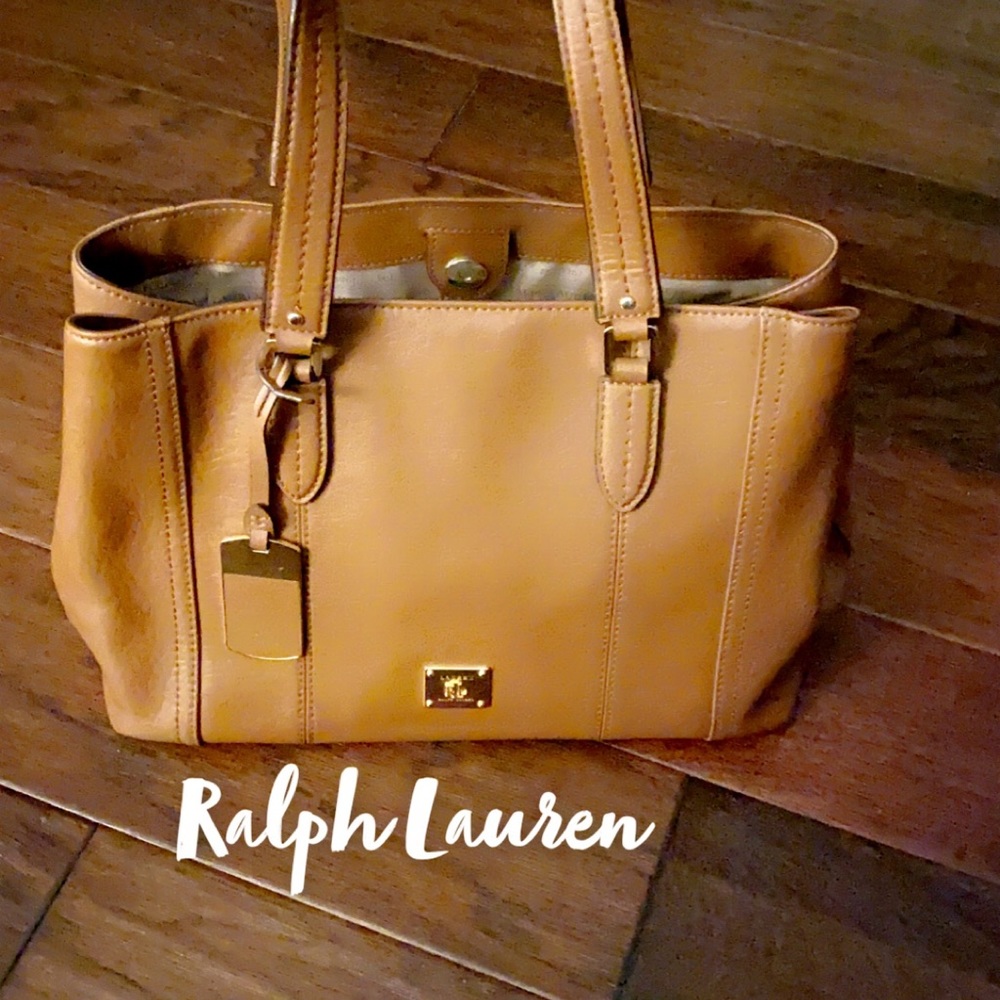 Ralph Lauren Cognac Saffiano Satchel Purse Leather